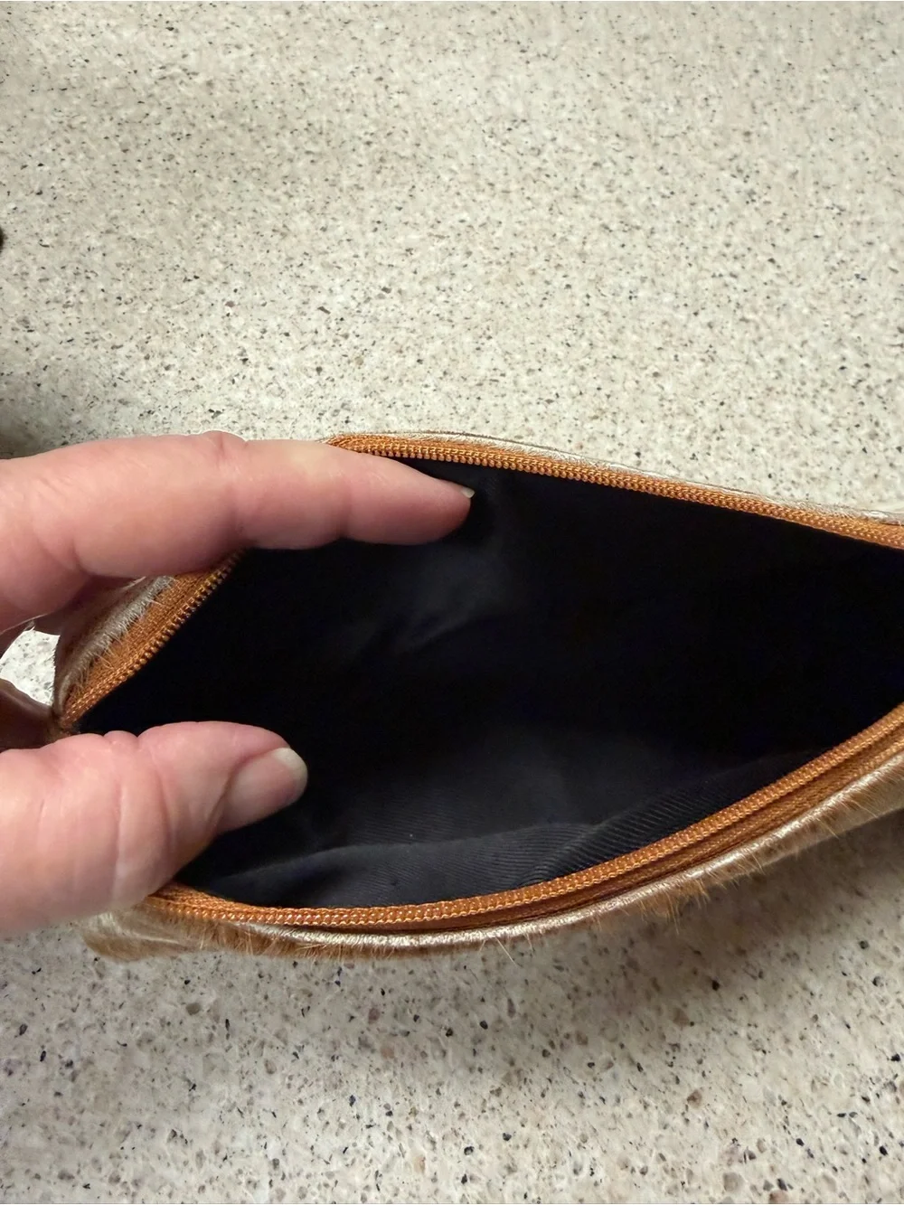 Myra Bag Tan and White Cowhide Small Cosmetic Bag